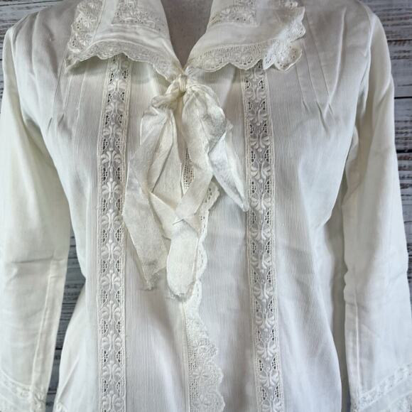 Vintage Ivory Handmade Dressing Bed Jacket Chemise Robe Lace Collar size L/XL - Picture 7 of 16